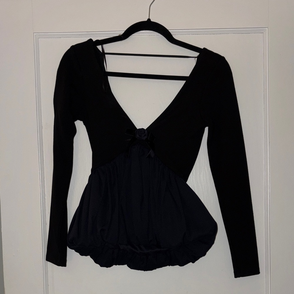 Zara Black Long Sleeve Blouse with Peplum